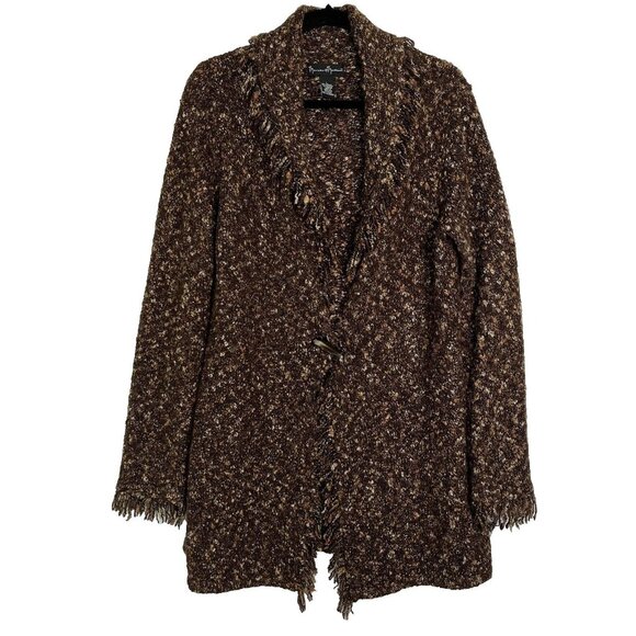 Mercer & Madison Women's Alpaca Mohair Boho Fringe Long Cardigan Size L Brown - Picture 1 of 12